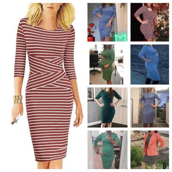 NWT Striped 3/4 Sleeve Office Work Business Cocktail Pencil Dress SIZE XL - Picture 4 of 13